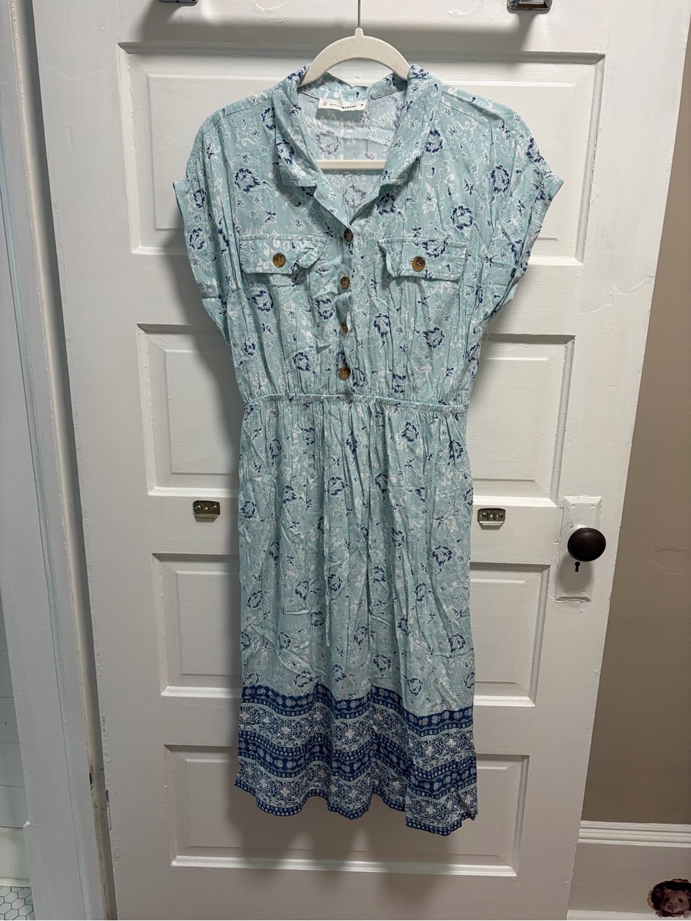 Lucky BrandLight Blue Floral Button-Front Midi Dress